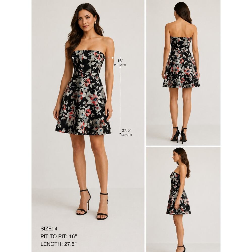 Express Strapless Floral Flounce Mini Dress Size 4 Romantic Coquette Homecoming